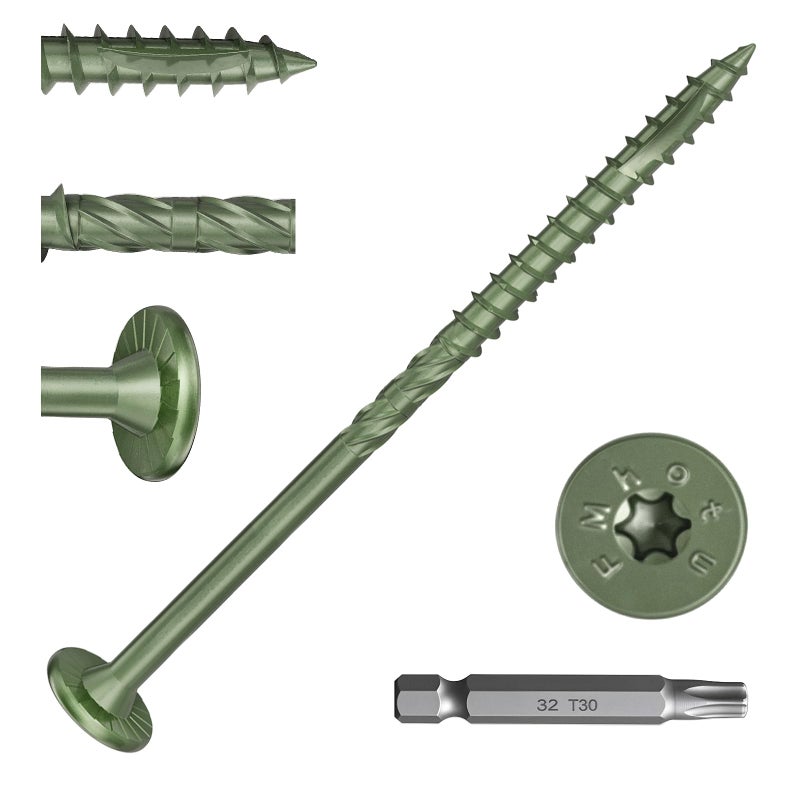 FMhotu #14 Heavy-Duty Wood Screws, Star Drive Deck Screws, Rust Resistant Timber Screws for Timber/Log/Landscaping Wood (4-1/2 Inch,100Pcs,Green) - Image 1